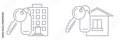 Home key line icon set. Apartment, house, property and real estate symbols for insurance, renting, and financing themes. Clean linear style with editable stroke, isolated on transparent background.