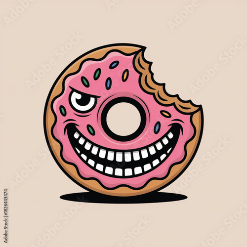 Evil Donut Character with Pink Frosting and Sprinkles