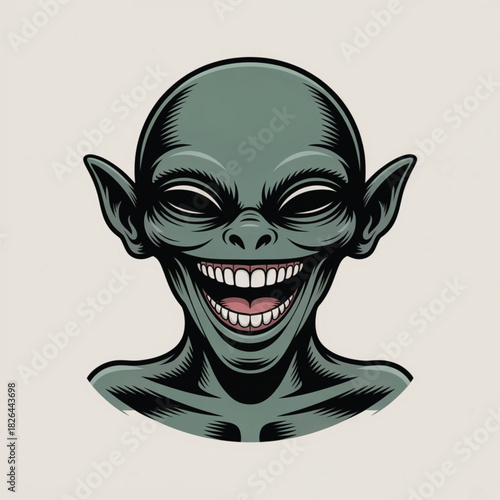 Green Goblin Face With Wide Grinning Mouth Keywords: goblin, creature, monster, face, head
