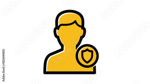 User Account Security Icon: Protected Profile Avatar with Shield Symbol Vector Illustration