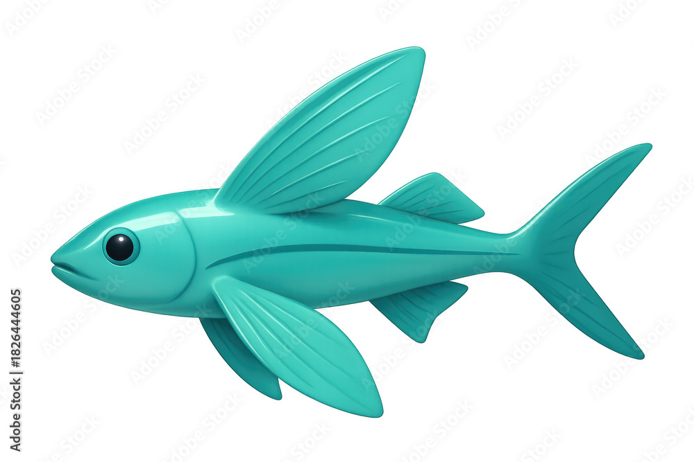 Fototapeta premium Aquatic flying fish showing wide fins and tail, a stylized turquoise marine animal swimming on a transparent background