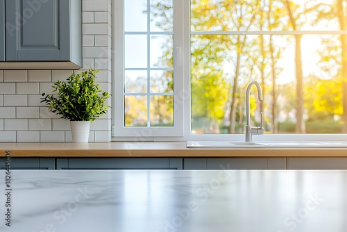 Bright and Airy Kitchen with Modern Decor and Natural Light Streaming Through Windows