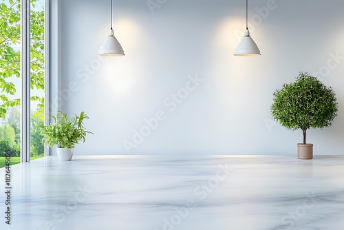 Modern Bright Room with Minimalistic Decor and Natural Green Elements