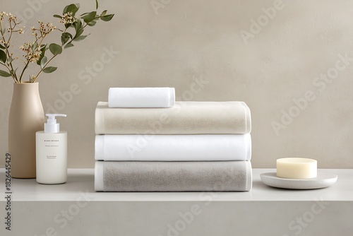Soft and Elegant Bathroom Towels with Minimalist Decor and Calm Color Palette