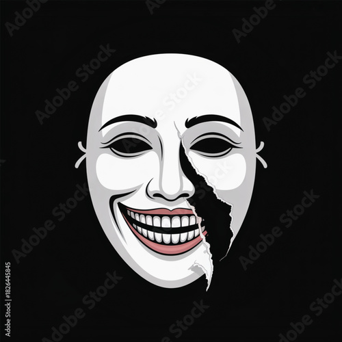 White Mask With Torn Face And Wide Smile ripped