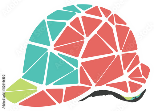 Abstract Geometric Hard Hat Illustration with Colorful Mosaic Pattern, Symbolizing Construction and Safety