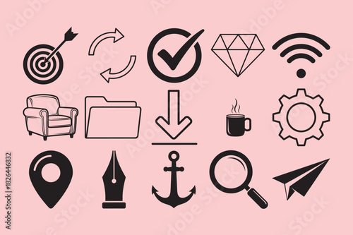 15  Collection of  business and technology  silhouettes vector icons.