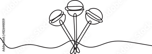 lollipop sticks vector one line continuous drawing illustration. Hand drawn linear silhouette icon. one line Icon drawing