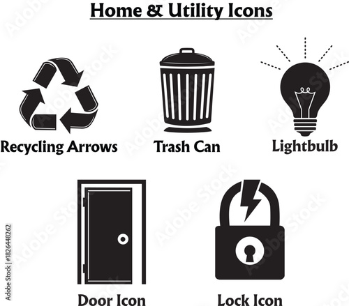 Home and utility icons silhouette isolated on transparent background