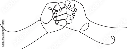 Continuous one line drawing of bro fist bump or pound lineart hands. Concept of brother giving a punch, Man and woman`s clenched fists bump. one line Icon drawing