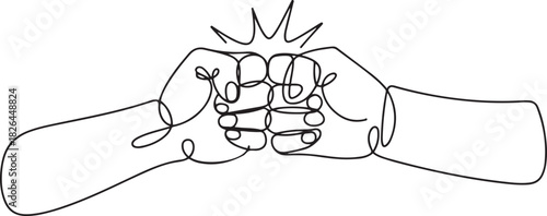 Continuous one line drawing of bro fist bump or pound lineart hands. Concept of brother giving a punch, Man and woman`s clenched fists bump. one line Icon drawing