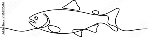 Fresh salmon fish in continuous line art drawing isolated. Fresh food concept, Monoline Fishing Symbol. one line Icon drawing