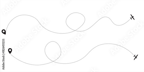 Travel concept seamless pattern. Abstract airplane routes. Travel and tourism seamless background with dotted airplane routes. Vector