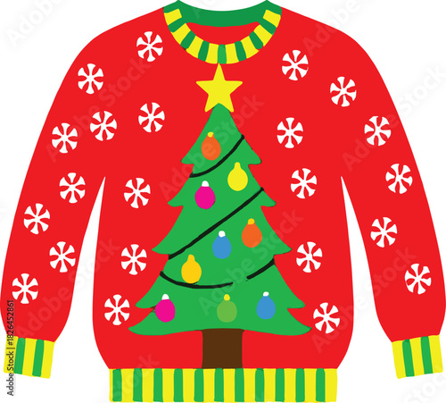 green sweater with red ribbon