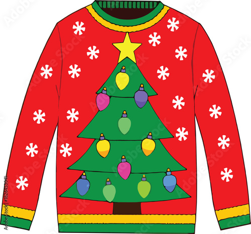 green sweater with red ribbon