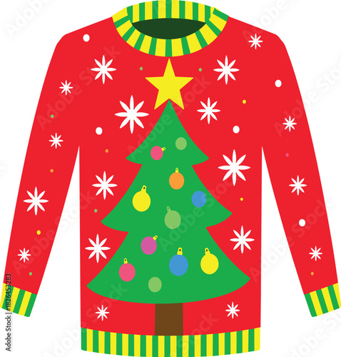 green sweater with red ribbon