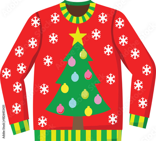 green sweater with red ribbon