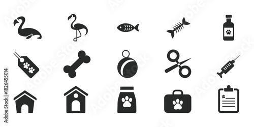 Trendy pet care icons perfect for branding a modern pet store or veterinary clinic. These icons promise happy, healthy animals, conveying trust and care for pets.