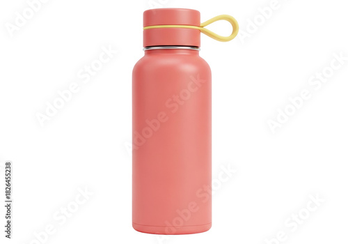 Isolated pink water bottle with yellow handle ideal for sport, hiking and outdoor activity