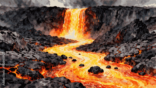 Hot Lava Volcanic Flow isolated watercolor vector illustration svg
