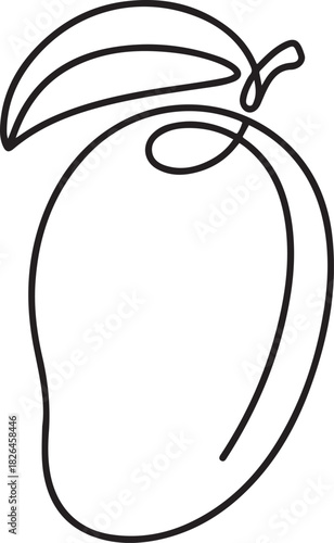 Continuous one single minimal line drawing mango, Continuous one line drawing of mango fruit with leaf. Mango fruit hand drawn single line art vector illustration. one line Icon drawing