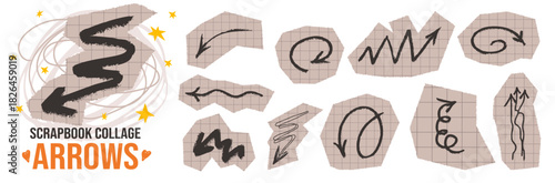 Scrapbook paper bundle with comic doodle arrows and cutout collage.