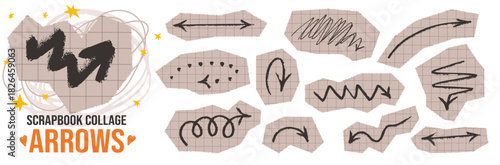 Doodle craft set with checkered paper and scribble arrow cutouts.