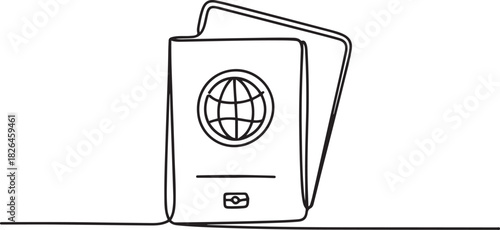 One Continuous Line Drawing of Passport Icon. Single Line Vector Illustration, One Continuous Line Drawing of Visa Applications Icon. one line Icon drawing