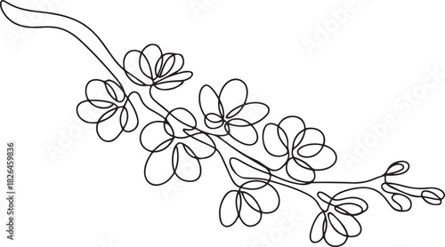 Continuous one line drawing of cherry blossom. Simple flower blossom line art vector illustration, Hand drawn cherry blossom. one line Icon drawing