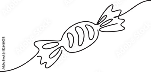 Candy in one continuous line drawing, . Contour icon. Doodle vector illustration. One continuous line illustration of a candy. one line Icon drawing