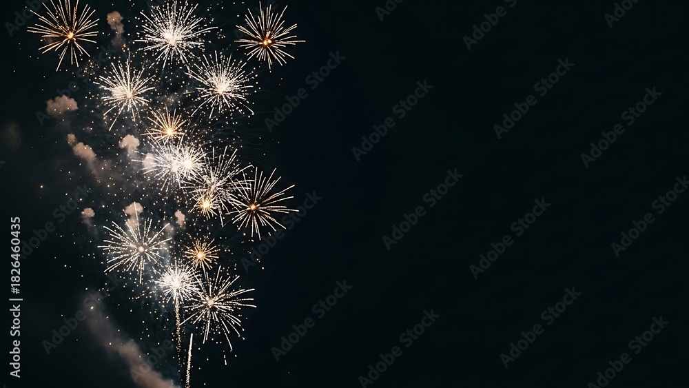 Fototapeta premium Spectacular fireworks illuminate the dark night sky, celebrating the arrival of the new year with vibrant bursts of light and festive joy.