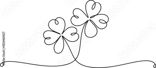 Three leaves clover in one continuous line drawing vector illustration. Pro vector, Continuous linear drawing of clover leaves. one line Icon drawing