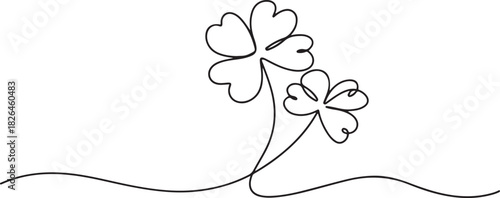 Three leaves clover in one continuous line drawing vector illustration. Pro vector, Continuous linear drawing of clover leaves. one line Icon drawing