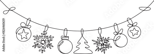 Merry Christmas decoration. Continuous one line art. one line Icon drawing