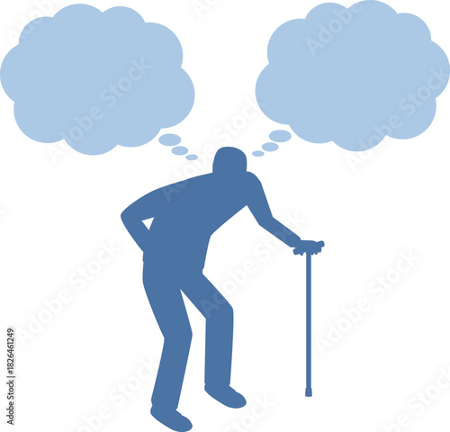 考える高齢男性のシルエット