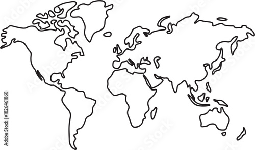 World map. Outline silhouette vector illustration. one line Icon drawing