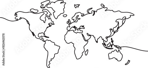 World map. Outline silhouette vector illustration. one line Icon drawing