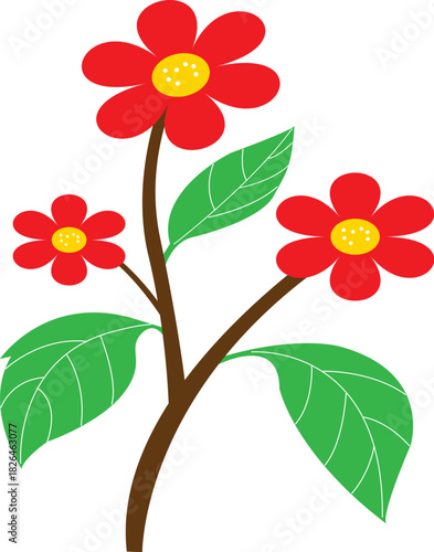 red flowers, floral clipart, cartoon flower, flat design, botanical illustration, kids art, cute flower graphic, nature clipart, colorful plant, floral drawing, vector style flower, spring flower, dec