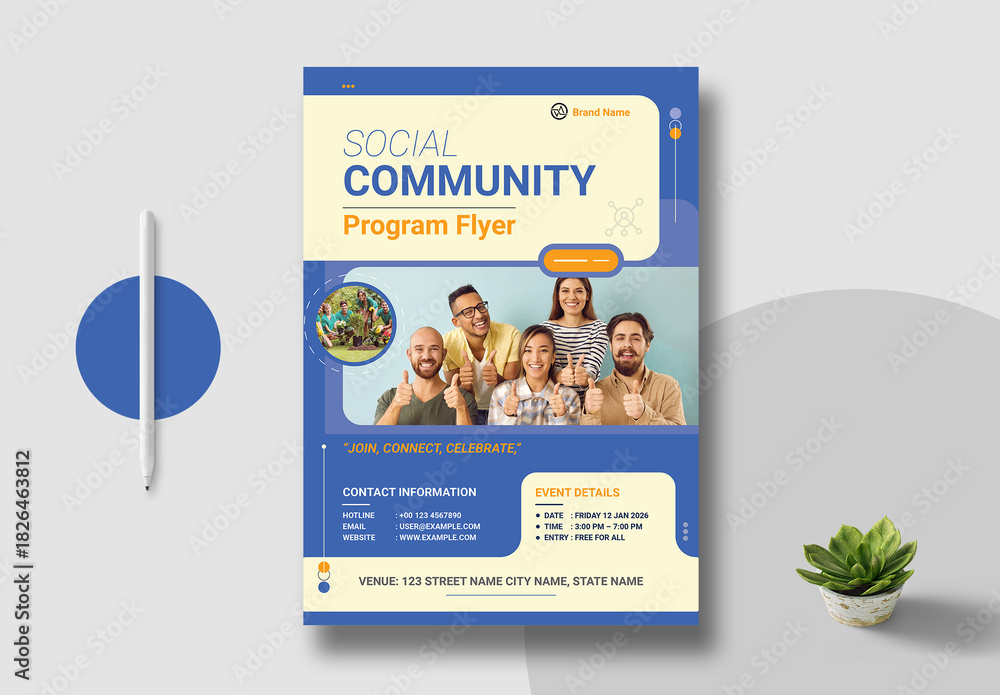 Social Community Connect Program Flyer Stock Template | Adobe Stock