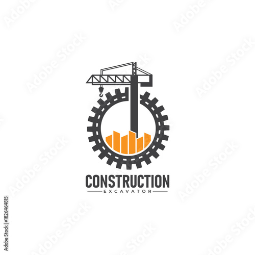 Building repair and excavator construction logo design template