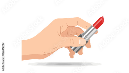 A hand holds a red lipstick