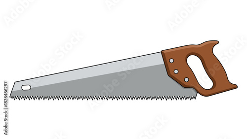 A hand saw with a wooden handle and a metal blade