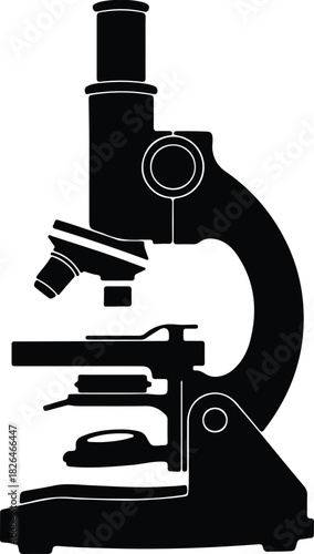 Illustration Microscope detailed scientific device black and white silhouette vector