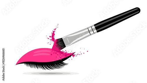 A makeup brush applying pink eyeshadow to an open eye