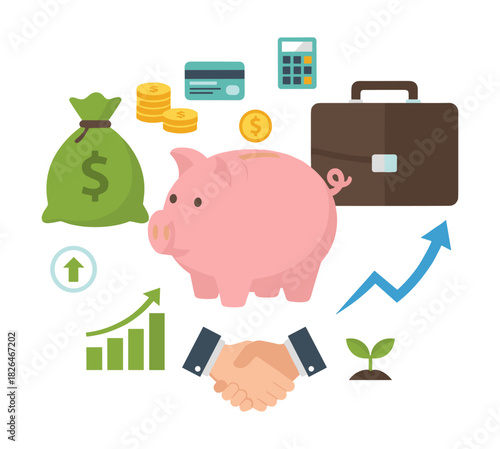 Piggy bank saving money and financial investment growth
