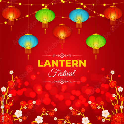 Vector illustration of Lantern Festival social media template