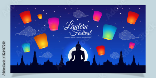 Vector illustration of Lantern Festival social media template
