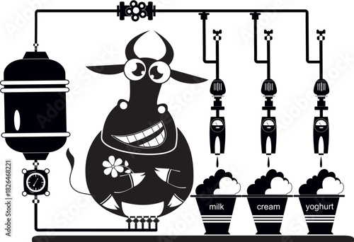 Funny dairy factory. Cow