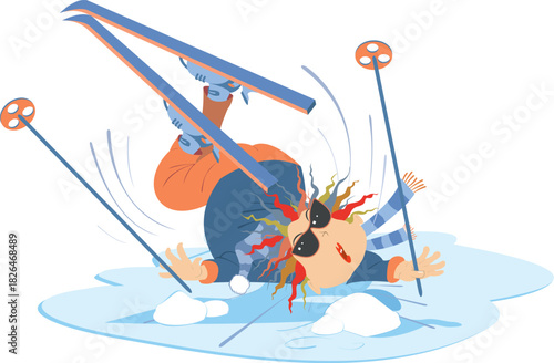Falling down skier woman