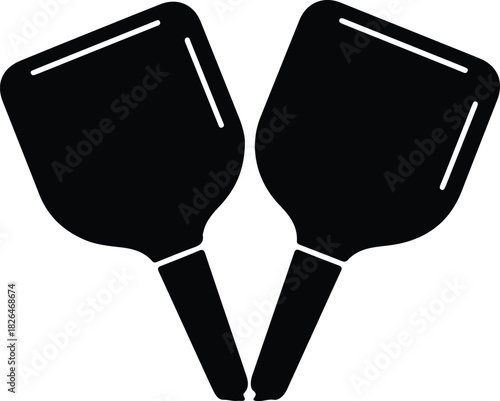 Illustration ping pong paddles sports equipment in black silhouette vector